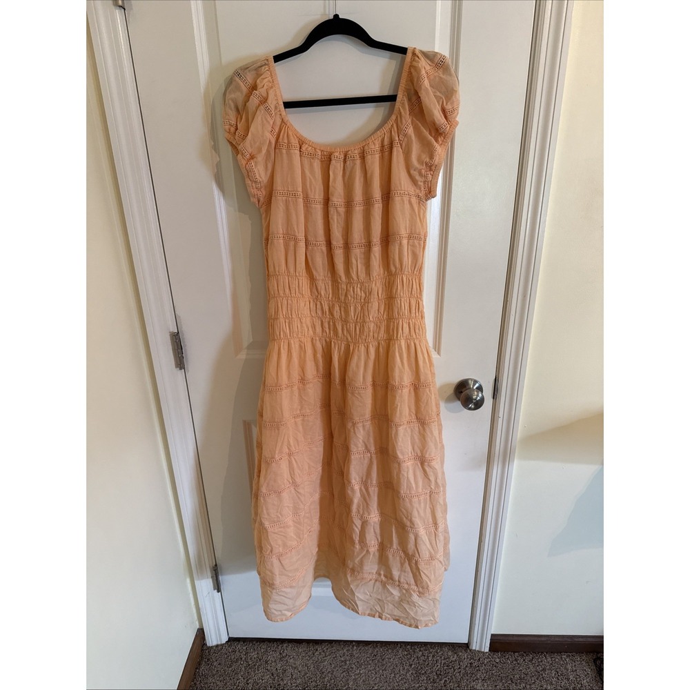 Olivia James The Label Cap Sleeve Orange Melon Smock Off Shoulder Dress Large